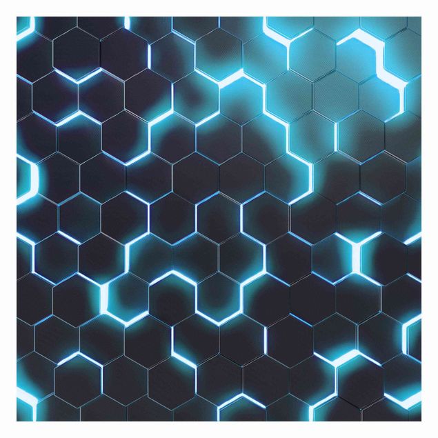 Fototapeta - Structured Hexagons With Neon Light In Turquoise
