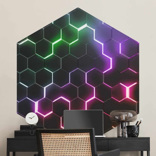 Fototapety 3d Hexagonal Pattern With Neon Light