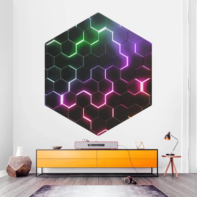 Tapety Hexagonal Pattern With Neon Light