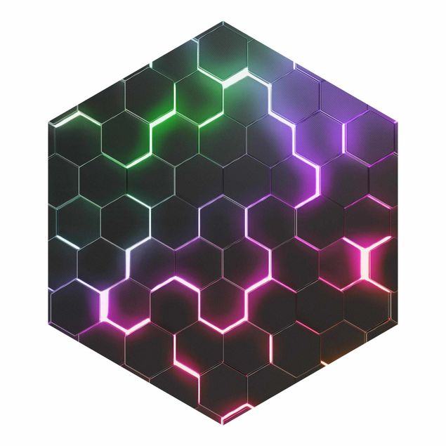 Fototapeta samoprzylepna heksagon - Hexagonal Pattern With Neon Light