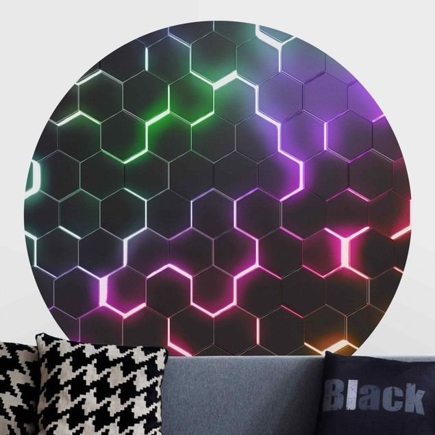 Fototapety Hexagonal Pattern With Neon Light