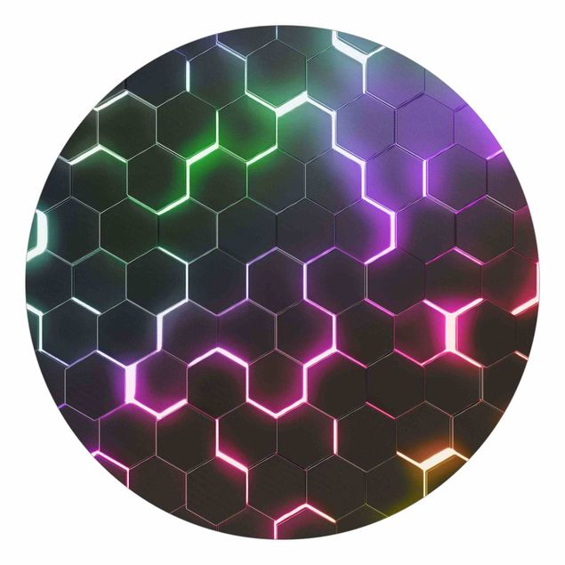 Okrągła tapeta samoprzylepna - Hexagonal Pattern With Neon Light