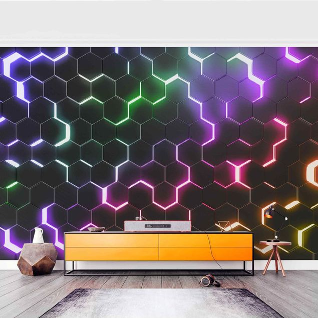 Fototapeta - Hexagonal Pattern With Neon Light