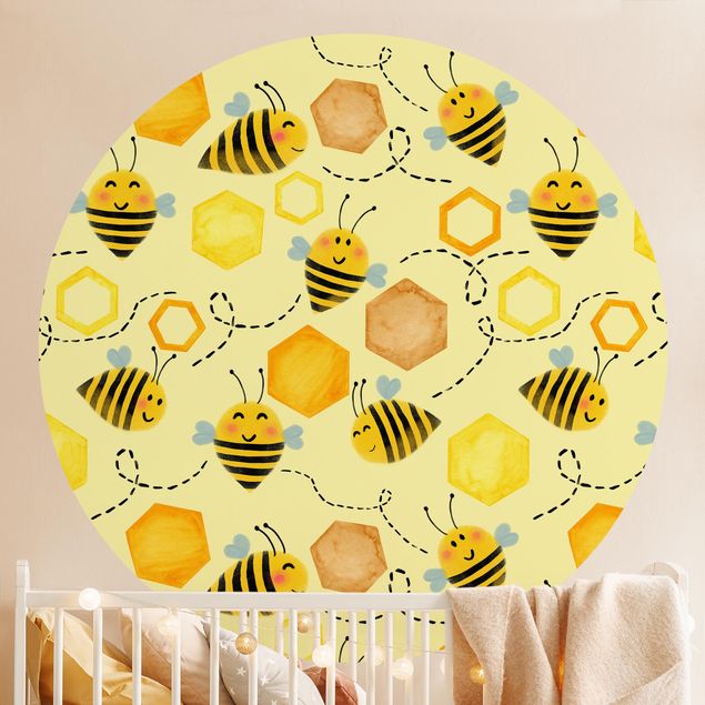 Fototapeta żółta Ilustracja przedstawiająca słodki miód z pszczołami