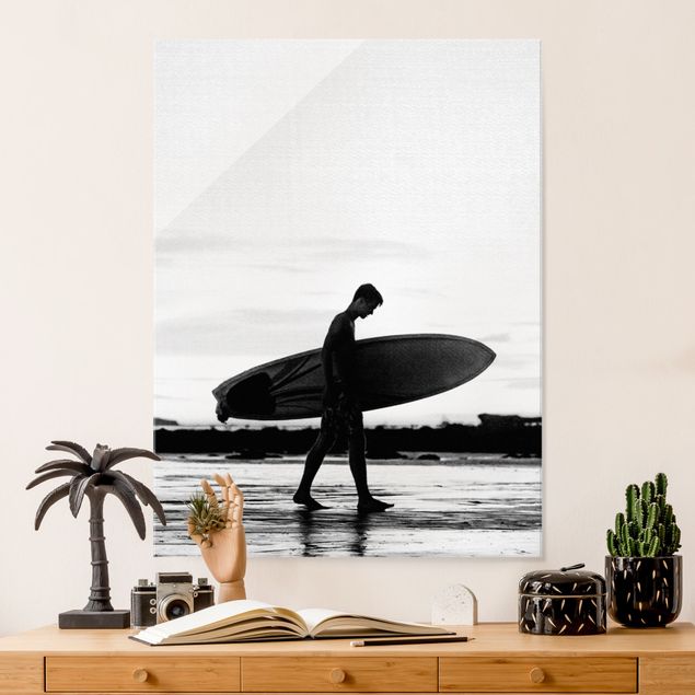 Obrazy na szkle portret Shadow Surfer Boy In Profile