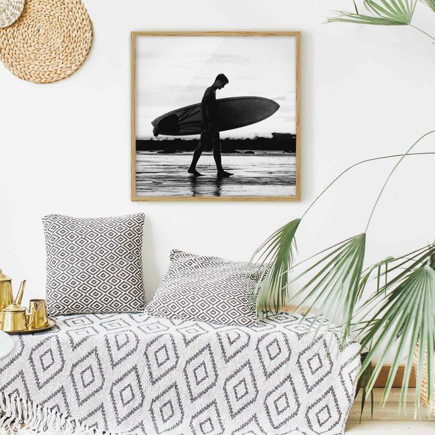 Obrazy w ramie plaża Shadow Surfer Boy In Profile