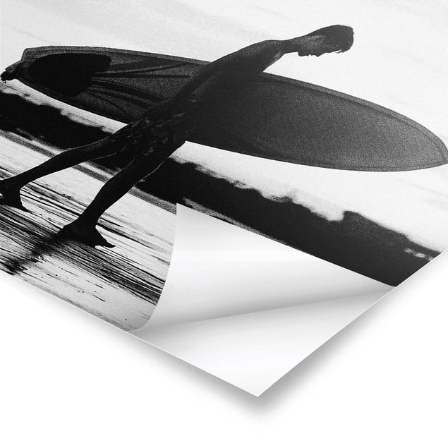 Plakaty czarno białe Shadow Surfer Boy In Profile