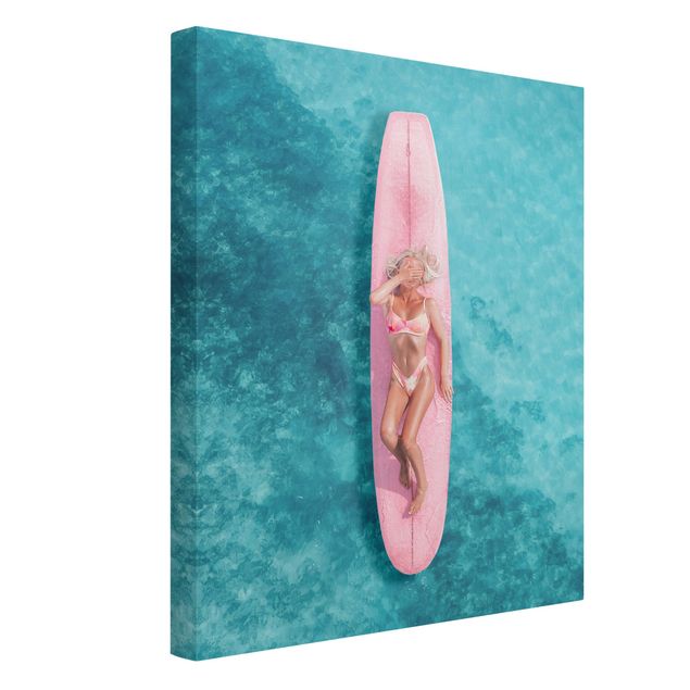Obrazy krajobraz Surfer Girl With Pink Board