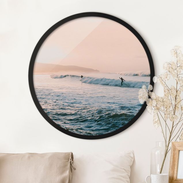 Obrazy w ramie krajobraz Sesja surfingowa w wieczornym blasku
