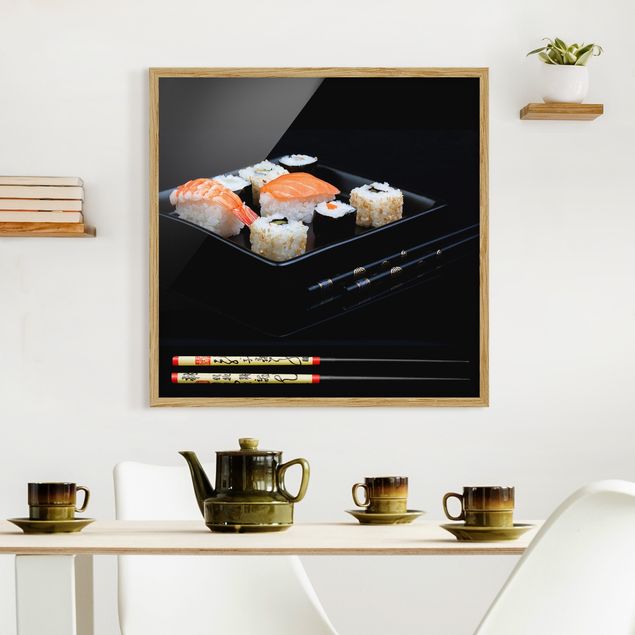 Dekoracja do kuchni Talerz do sushi z pałeczkami Czarny