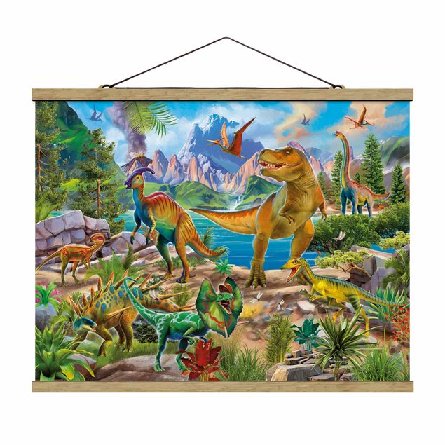 Obraz kolorowy T-Rex i Parasaurolophus