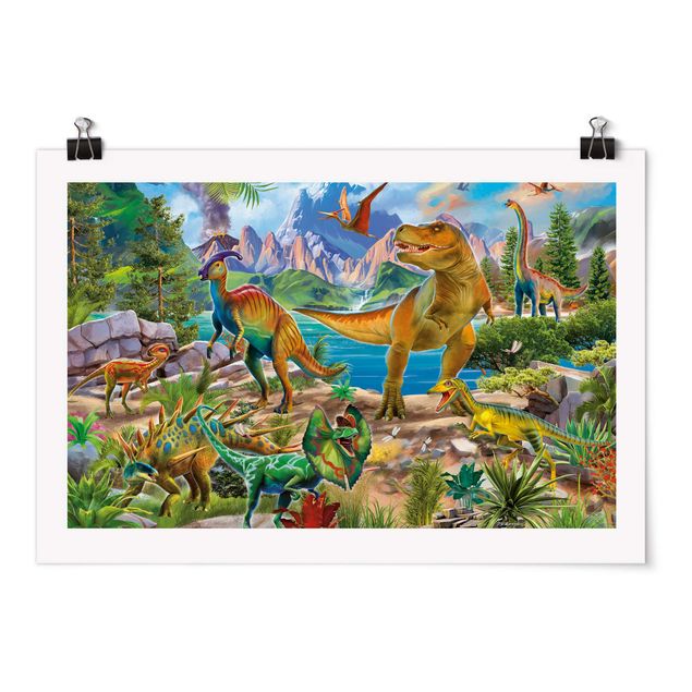 Kolorowe obrazy T-Rex i Parasaurolophus