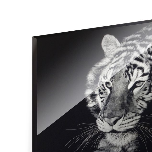 Obrazy nowoczesne Tygrys w świetle słonecznym na tle czarnego nieba