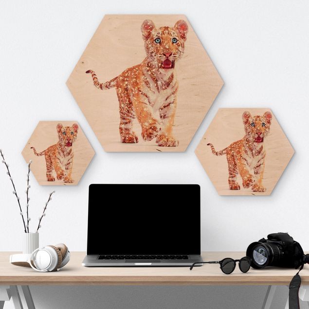 Obrazy drewniane Tygrys z brokatem