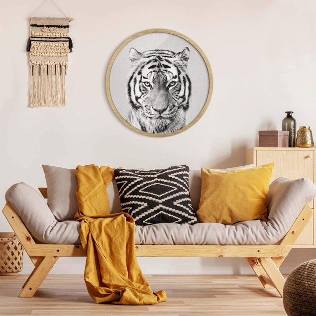 Nowoczesne obrazy do salonu Tygrys Tiago czarno-biały