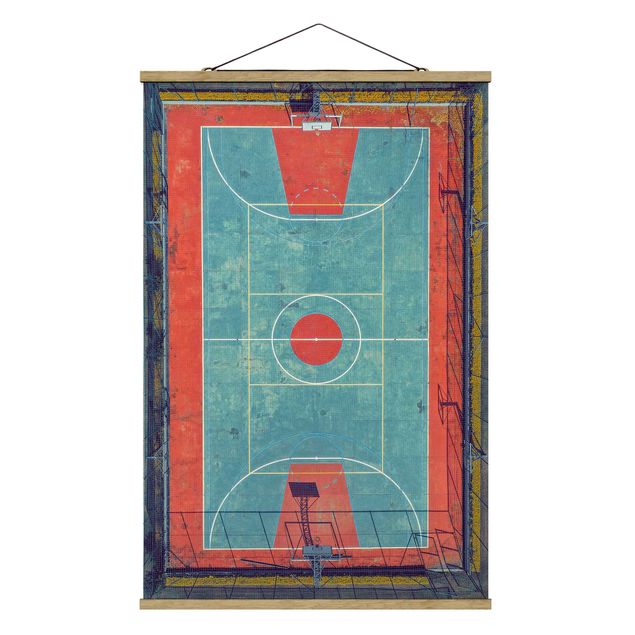 Obraz z czerwonym motywem Widok z góry na boisko do koszykówki