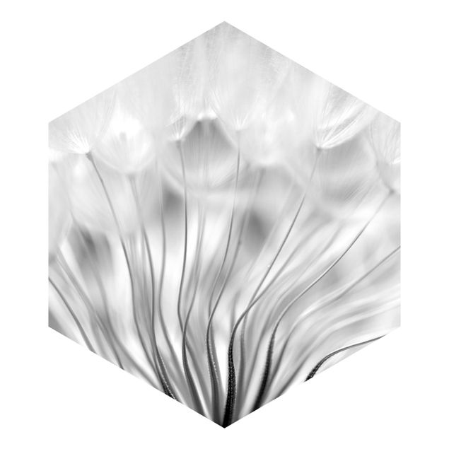 Sześciokątna tapeta samoprzylepna - Dreamy Dandelion czarno-biały