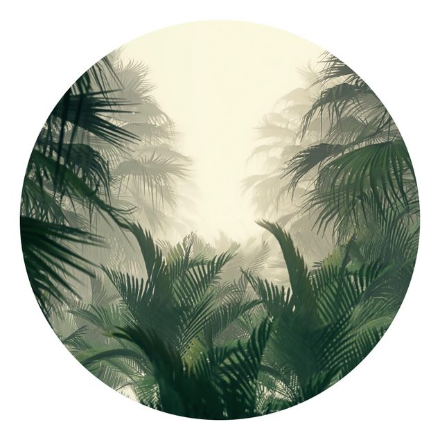Okrągła tapeta samoprzylepna - Tropical Plants In Fog