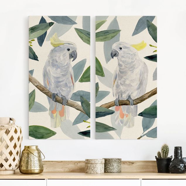 Obrazy do salonu nowoczesne Zestaw tropikalnych kakadu