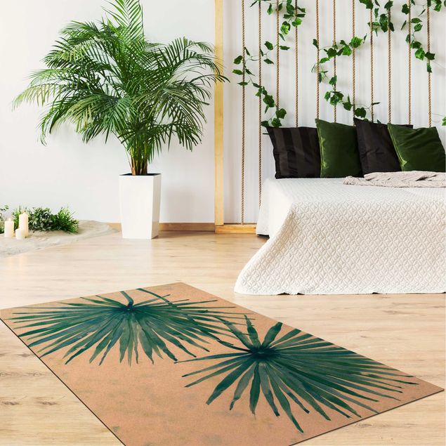 dywan niebieski nowoczesny Tropikalne liście palmy zbliżenie