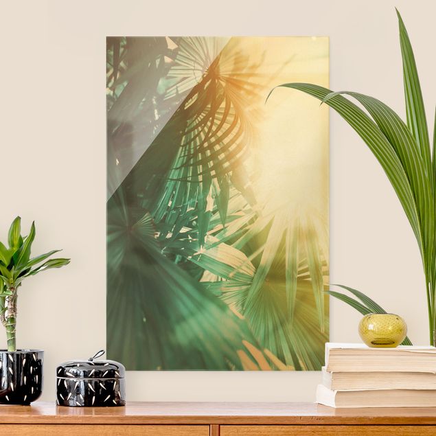 Obrazy na szkle portret Rośliny tropikalne Palmy o zachodzie słońca
