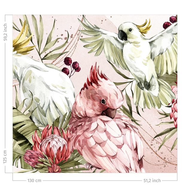zasłony nowoczesne Tropical Birds - Cockatoo Pink And White
