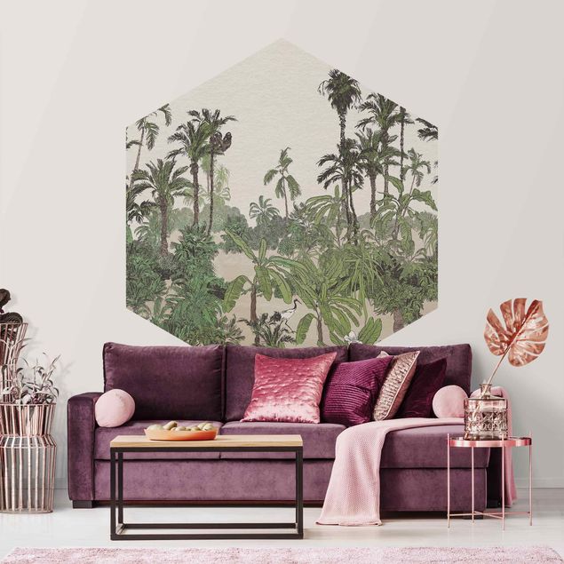 Tapety na ściany Rysunek tropikalny - dżungla z akwarelą