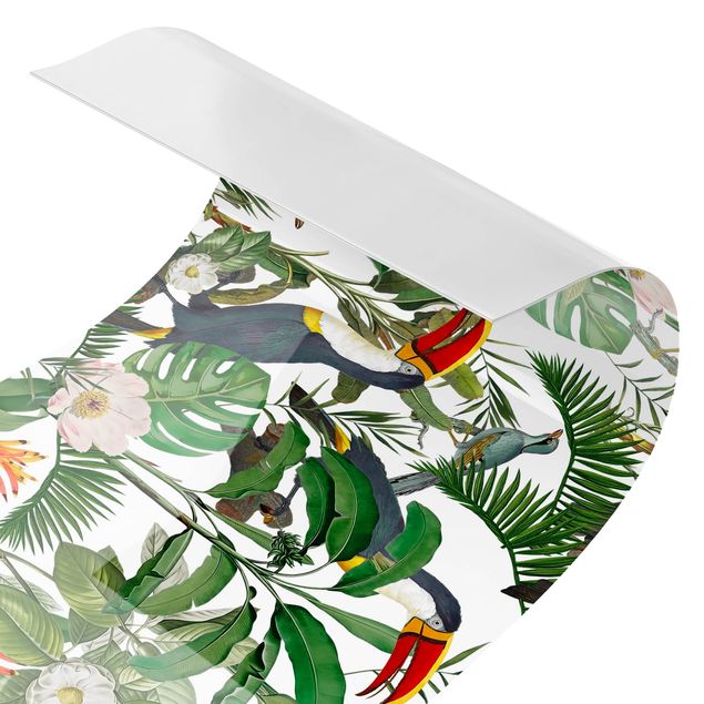 Panel ścienny do kuchni - Tropikalny tukan z Monstera i liśćmi palmy