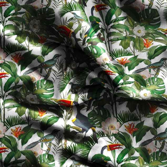 zasłony szyte na wymiar Tropical Toucan With Monstera And Palm Leaves