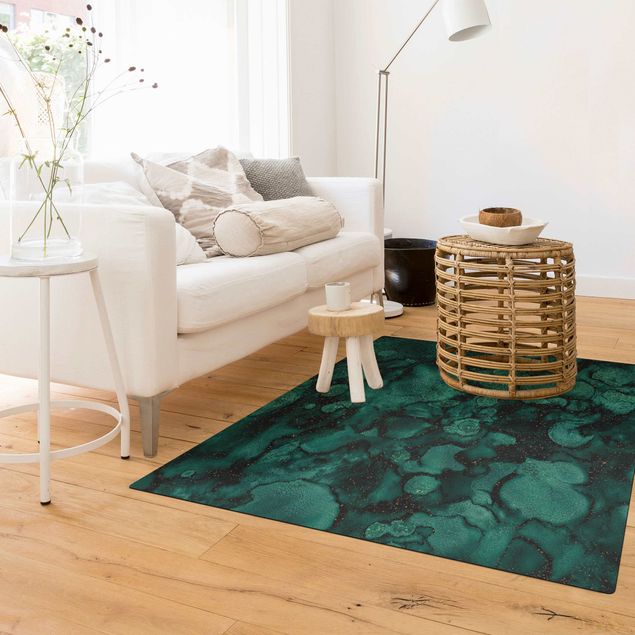 nowoczesny dywan abstrakcyjny Turkusowe krople z brokatem