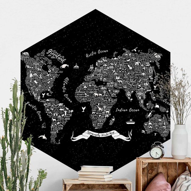 Pokój niemowlęcy Typografia mapa świata czarna