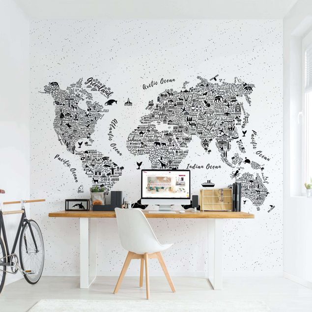 Pokój dziecięcy Typografia Mapa świata biała