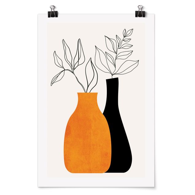 Obraz pomarańczowy Wazony z ilustrowanymi gałązkami