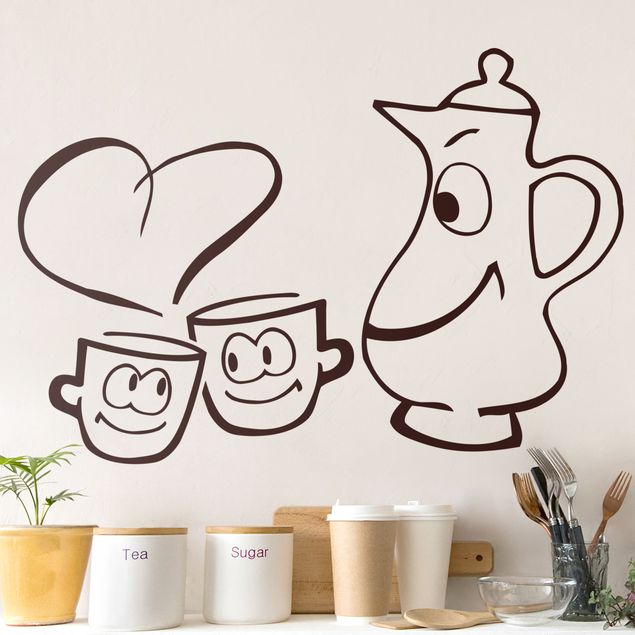 Naklejki na ścianę kawa Zakochane kubki