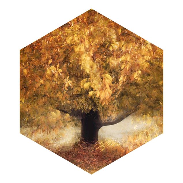 Sześciokątna tapeta samoprzylepna - Drzewo marzycielskie jesienią