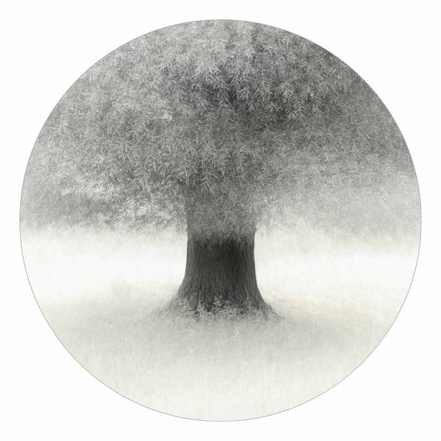 Okrągła tapeta samoprzylepna - Drzewko w kolorze białym