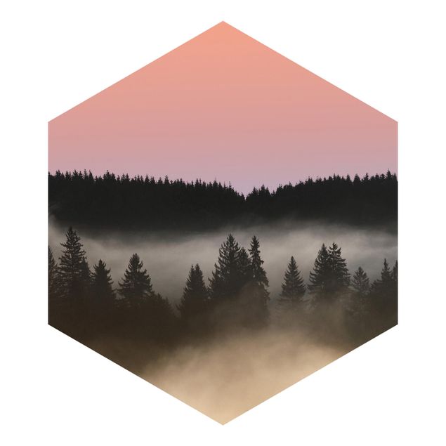 Sześciokątna tapeta samoprzylepna - Śliczna mgiełka leśna