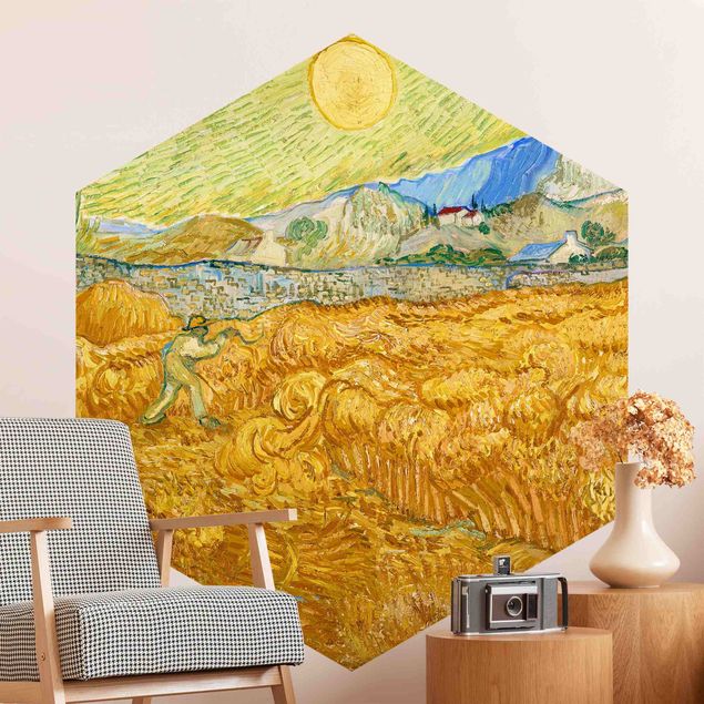 Impresjonizm obrazy Vincent van Gogh - Pole kukurydzy z żniwiarzem