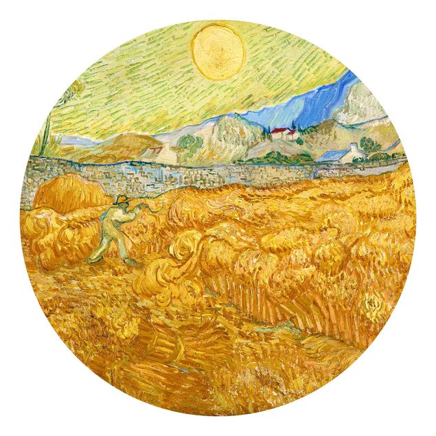 Tapeta żółta Vincent van Gogh - Pole kukurydzy z żniwiarzem