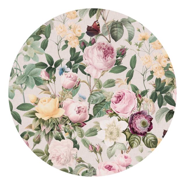 Fototapeta różowa Ilustracja kwiatów w stylu vintage XXL