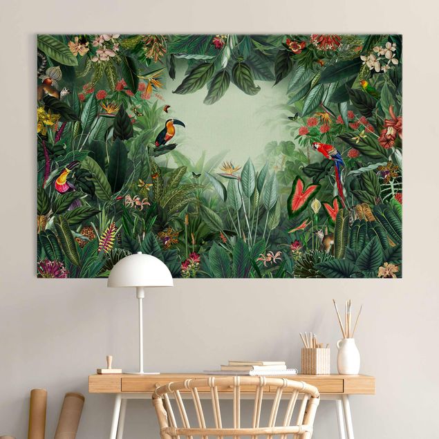 Obrazy do salonu nowoczesne Kolorowa dżungla w stylu vintage