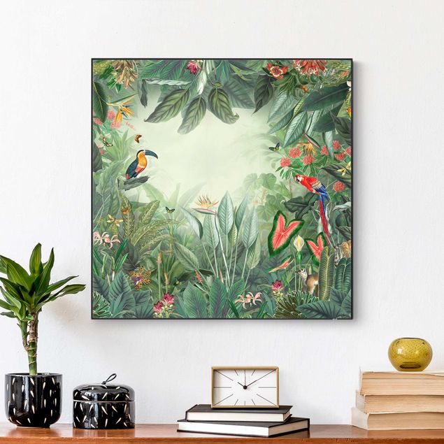 Nowoczesne obrazy do salonu Kolorowa dżungla w stylu vintage
