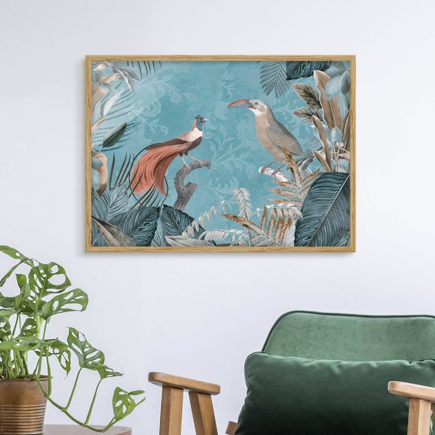 Obrazy w ramie vintage Kolaż w stylu vintage - rajskie ptaki