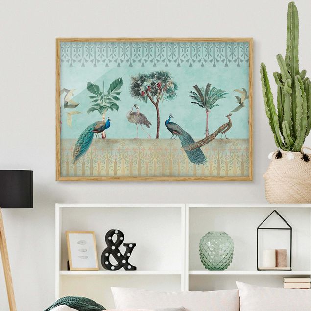 Obrazy w ramie vintage Kolaże w stylu vintage - Tropikalne ptaki i drzewa palmowe