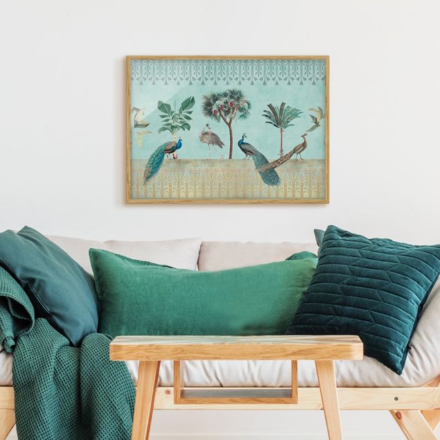 Obrazy w ramie zwierzęta Kolaże w stylu vintage - Tropikalne ptaki i drzewa palmowe