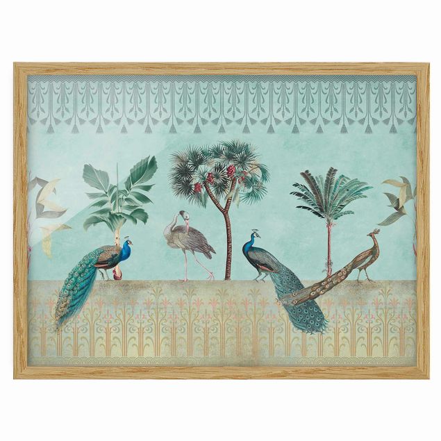 Zwierzęta obrazy Kolaże w stylu vintage - Tropikalne ptaki i drzewa palmowe