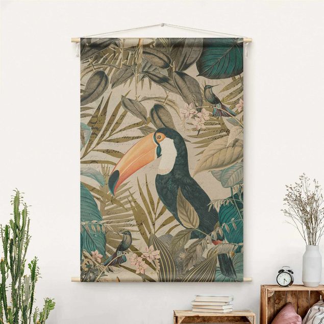 gobelin na ścianę nowoczesne Vintage Collage - Toucan In The Jungle