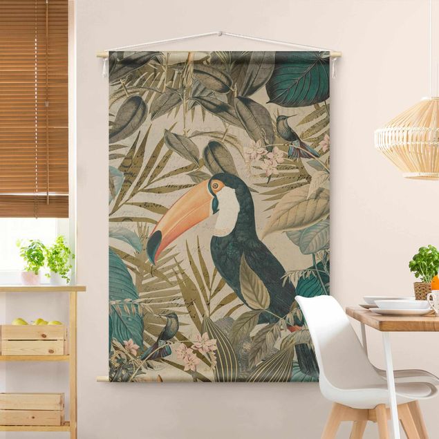 Nowoczesne obrazy do salonu Vintage Collage - Toucan In The Jungle