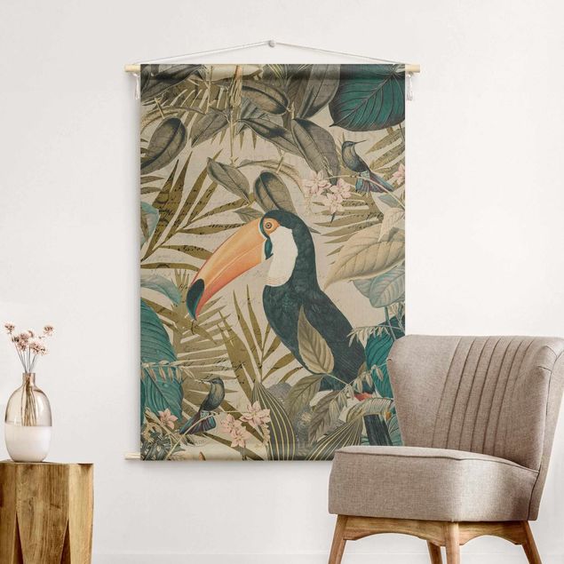 Obrazy nowoczesny Vintage Collage - Toucan In The Jungle