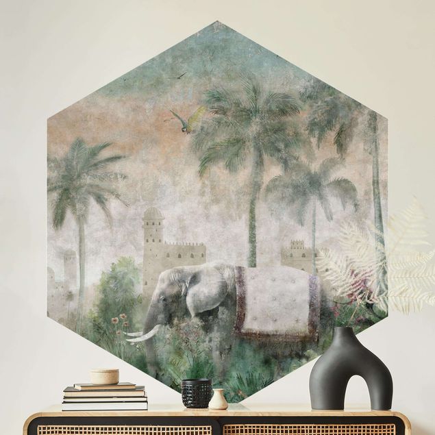 Tapety Vintage Jungle Scene with Elephant